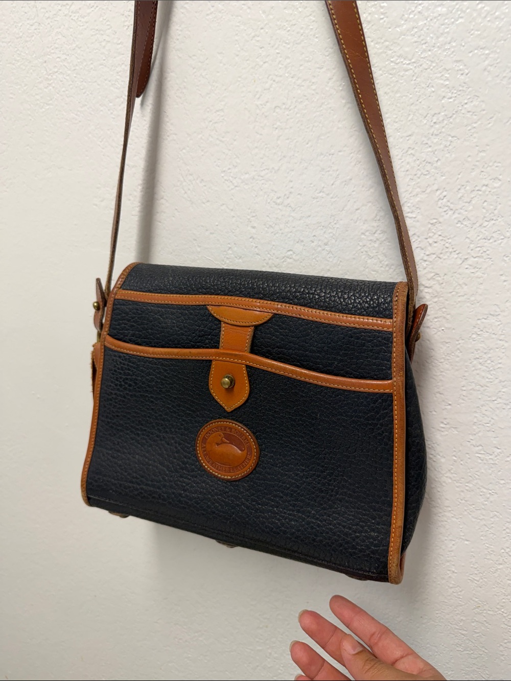 Dooney & Bourke Vintage Black Pebbled Leather Crossbody with Brown Trim - Picture 16 of 16